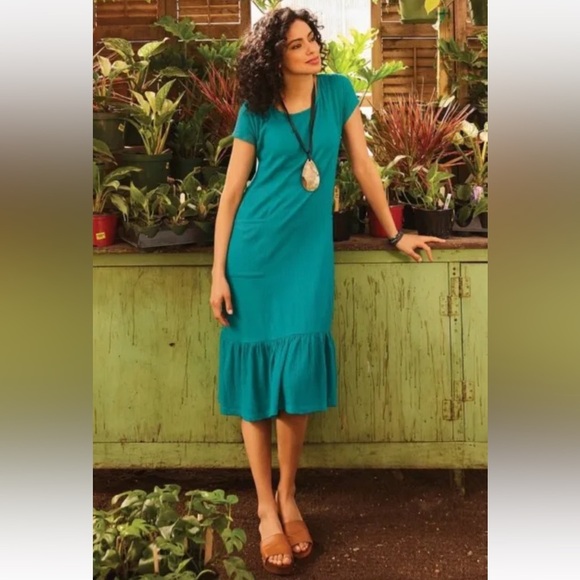 Soft Surroundings Short Sleeve Fleur Midi Dress in Peacock Green Size small - Picture 1 of 9